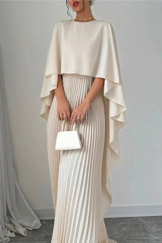 Stunning women's long formal cape maxi dress. Perfect as an elegant evening gown or wedding guest attire.