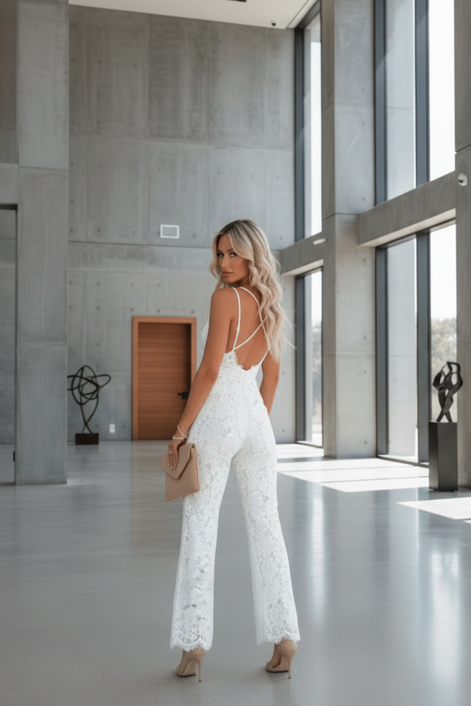 Chic women's formal jumpsuit with a flattering wide leg. Sophisticated evening wear for elegant style.