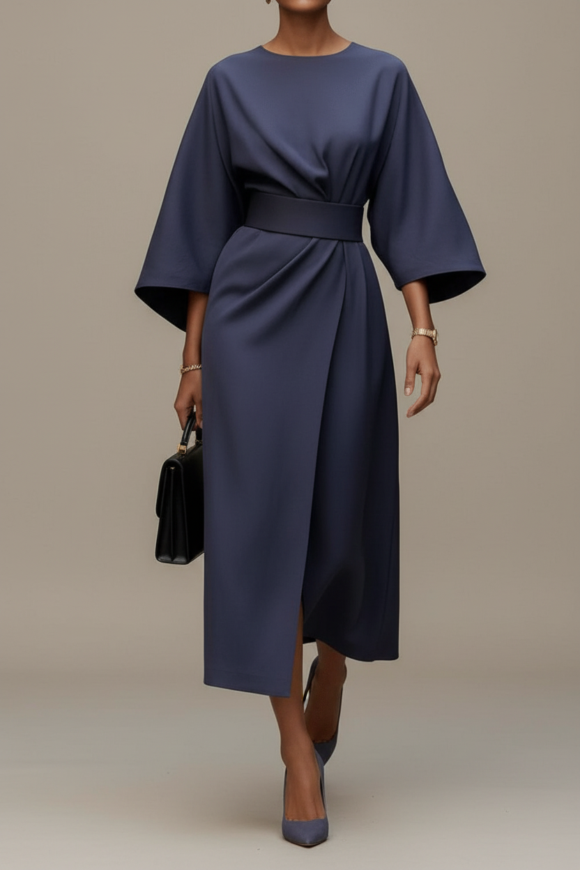 Elegant women's midi dress with chic lantern sleeves, perfect for parties and special occasions.