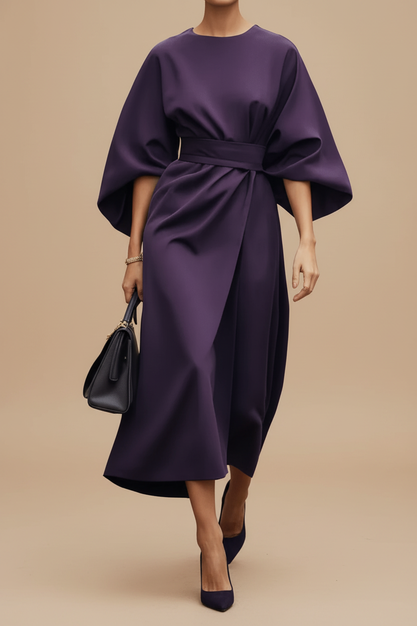 Classic women's midi dress for parties and occasions, featuring stylish lantern sleeves for an elegant look.