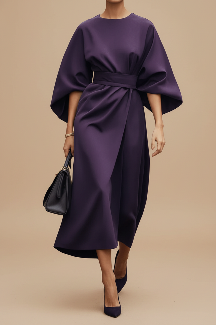 Classic women's midi dress for parties and occasions, featuring stylish lantern sleeves for an elegant look.