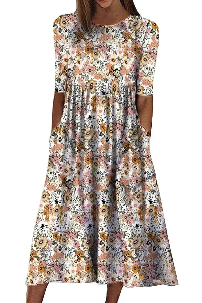Elegant women's midi dress with classic button detail, perfect for day to night wear or office attire.