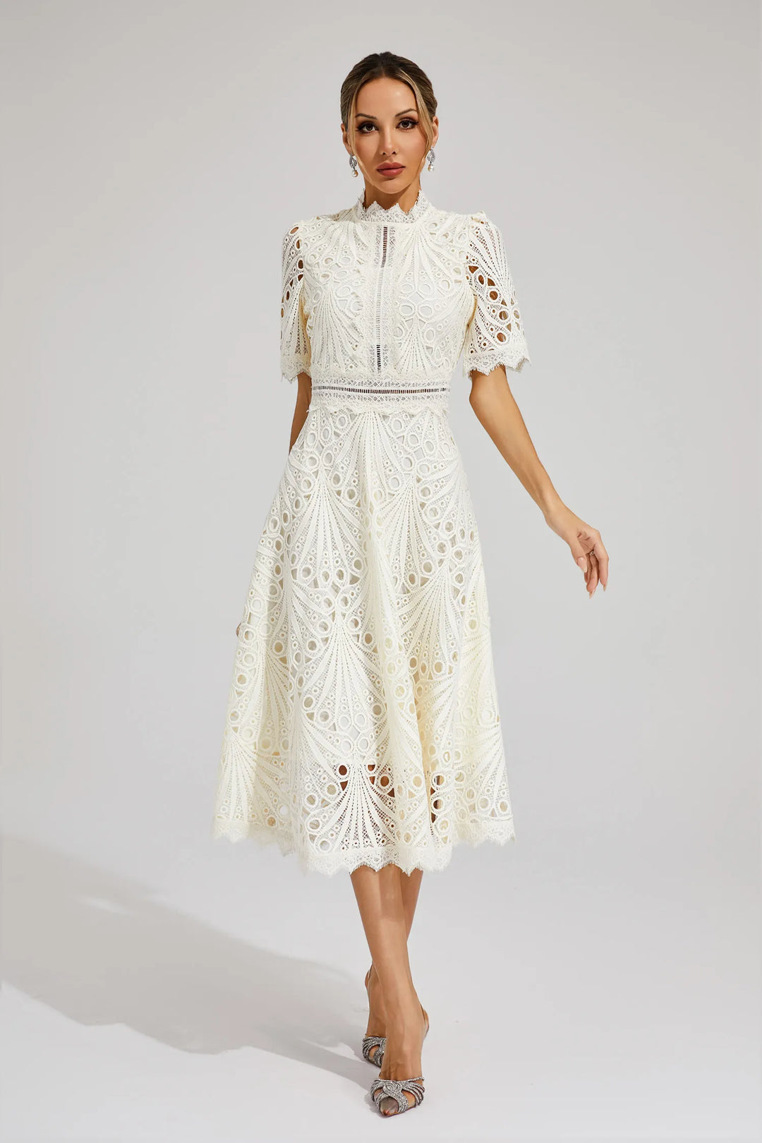 Formal women's midi dress, elegant design for weddings, events & special occasions.
