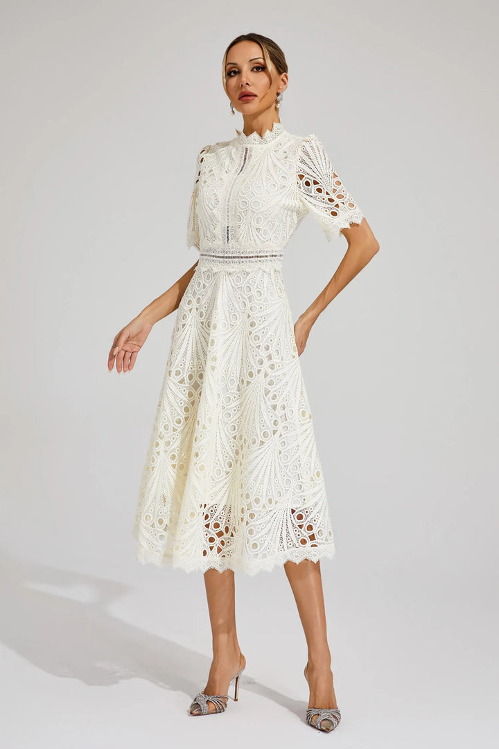 Tailored women's midi dress, sophisticated & elegant for wedding guests & special parties.