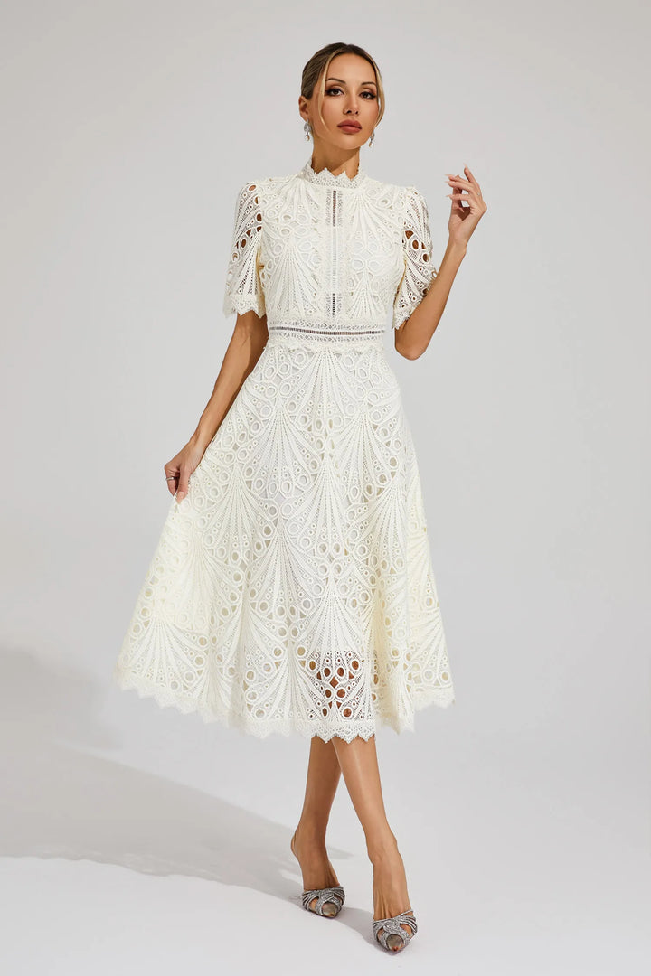 Women's elegant cocktail midi dress, perfect for special occasions & evening events.