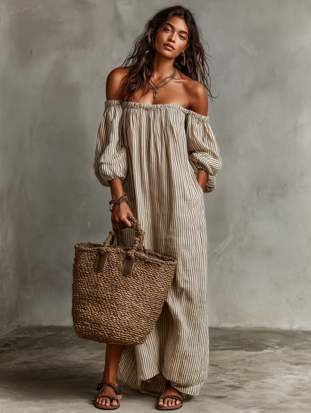 Women's elegant off-shoulder long sleeve maxi dress, ideal for summer, spring, vacation, and resort wear.