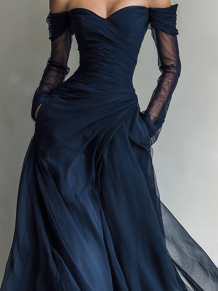 Chic women's off-shoulder maxi dress, an elegant choice for date nights, formal parties, or special occasion wear.