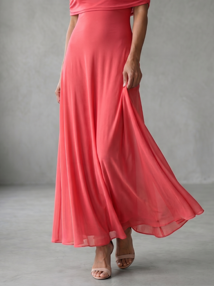 Sophisticated women's midi dress, off-shoulder design with draped bodice. Perfect for special occasions.