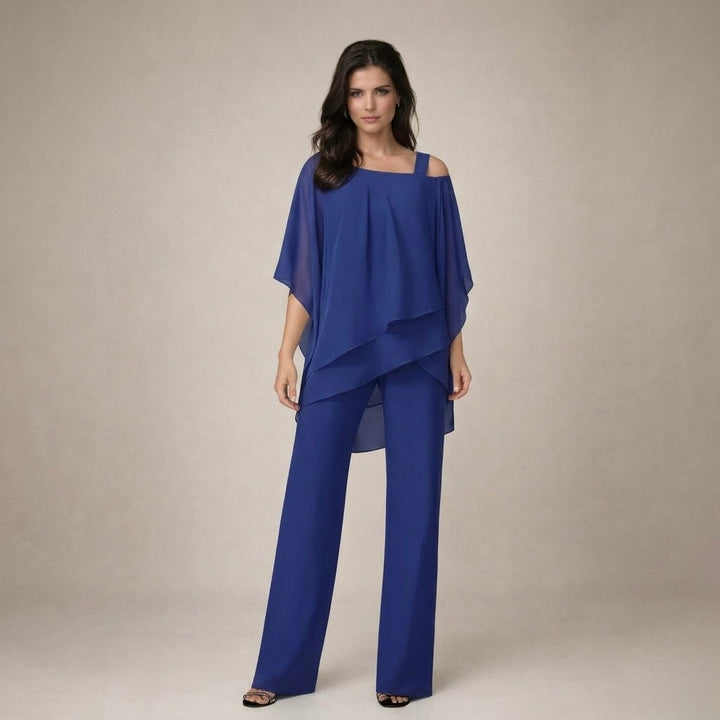 Comfortable women's wide-leg pants from a stylish off-shoulder top matching set. Perfect for casual chic summer outfits.