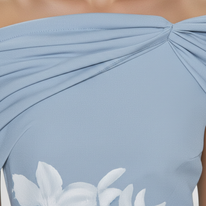 Black off-the-shoulder floral midi dress, a sophisticated women's party & evening wear choice.
