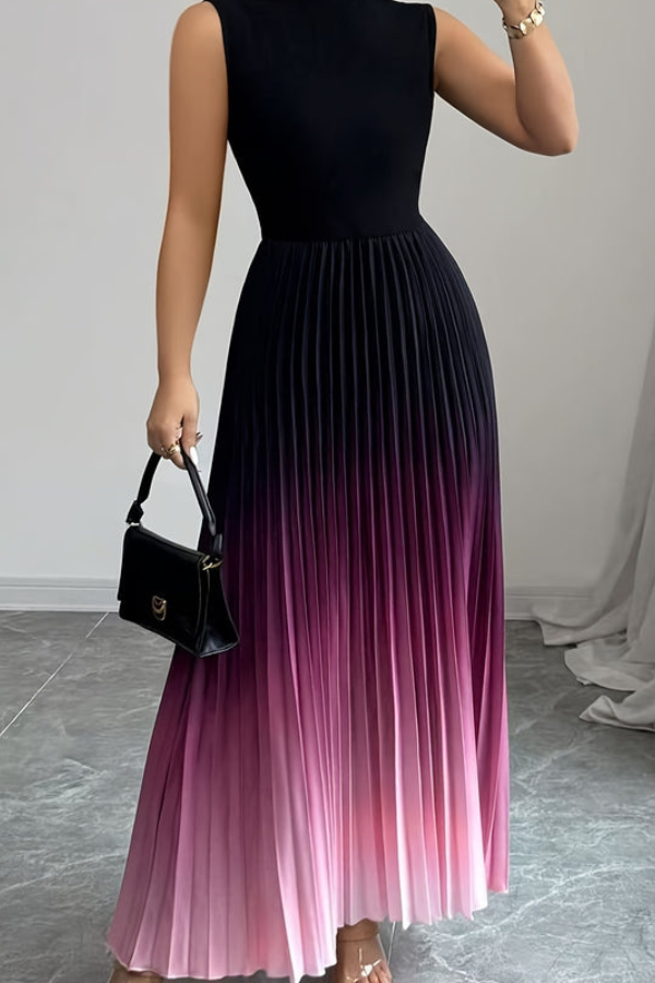 Flowing ombre halter neck maxi dress for women, featuring a keyhole neckline, ideal for summer vacation wear.