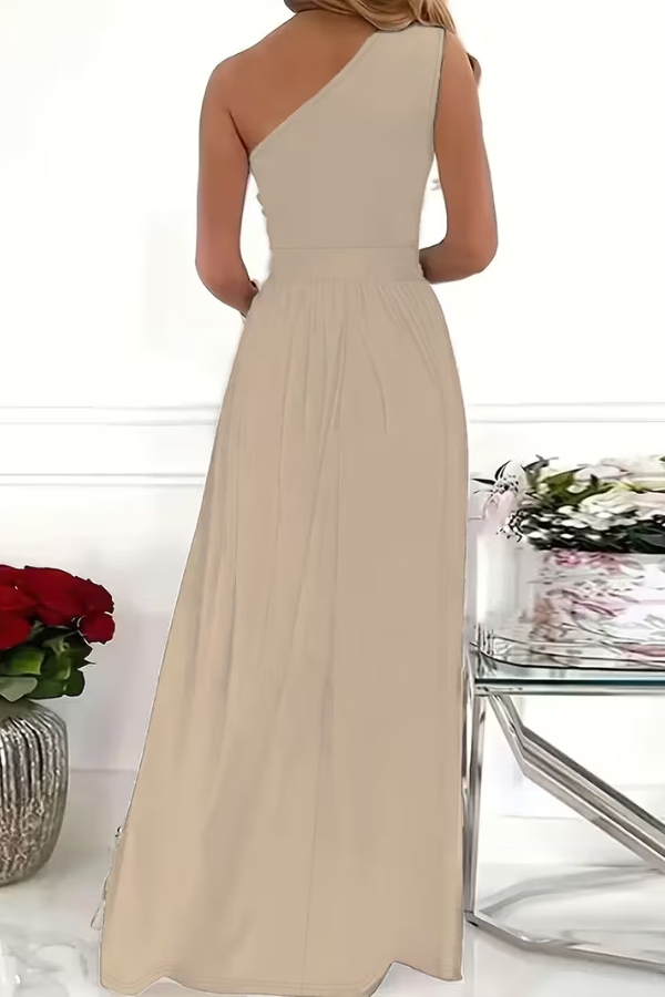 Women's elegant one-shoulder maxi dress, a sophisticated choice for formal wear and evening special events.