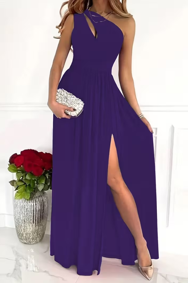 Glamorous one-shoulder women's cocktail dress. Slim fit maxi gown for special occasions and formal parties.