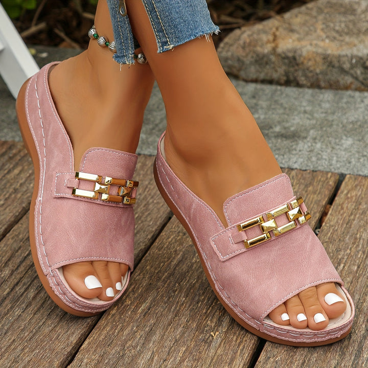 Elegant women's Opal cushioned sandals with chic gold accent, perfect for stylish summer wear.