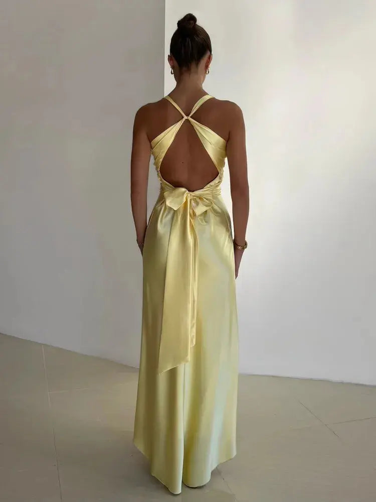 Elegant women's open back maxi dress with a flattering halter neck, perfect for parties, formals, or evening events.