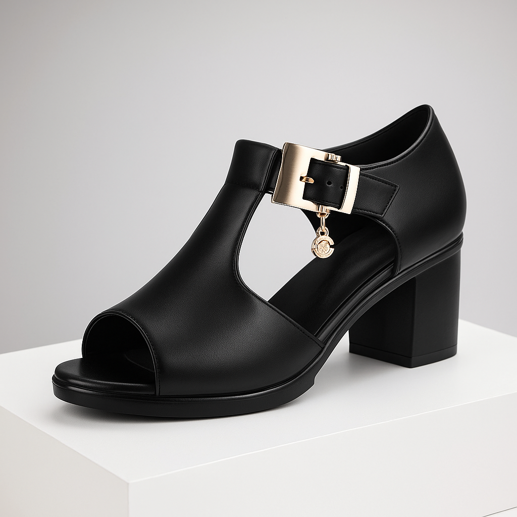 Comfortable women's block heels with elegant buckle, ideal for day-to-night wear.