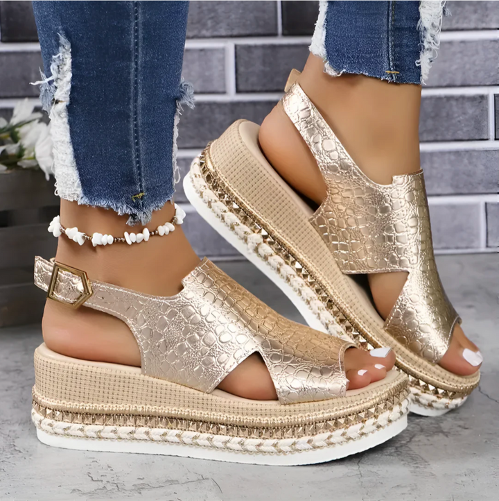 Elegant heeled orthopedic sandals for women. Perfect footwear with arch support for comfortable special occasions.