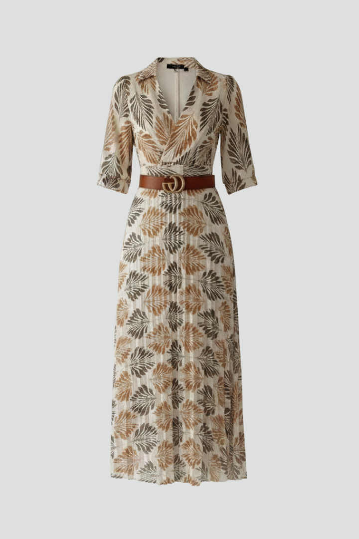 Elegant women's patterned maxi dress with elbow sleeves, perfect for versatile spring/summer casual wear.