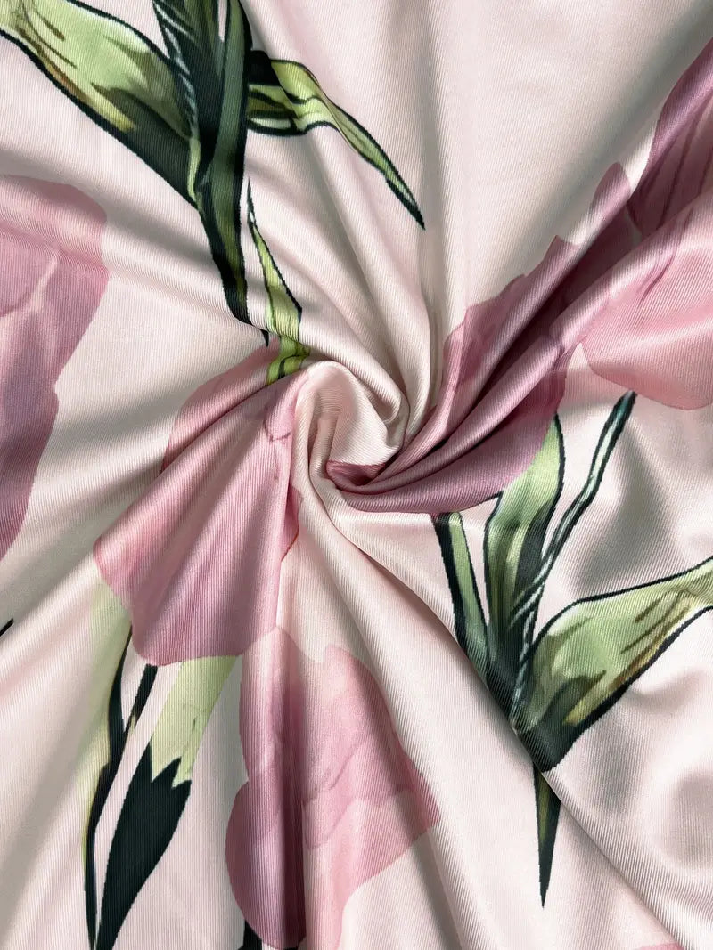 Vibrant pink floral maxi dress and jacket two-piece set for women. A chic and elegant spring/summer outfit.