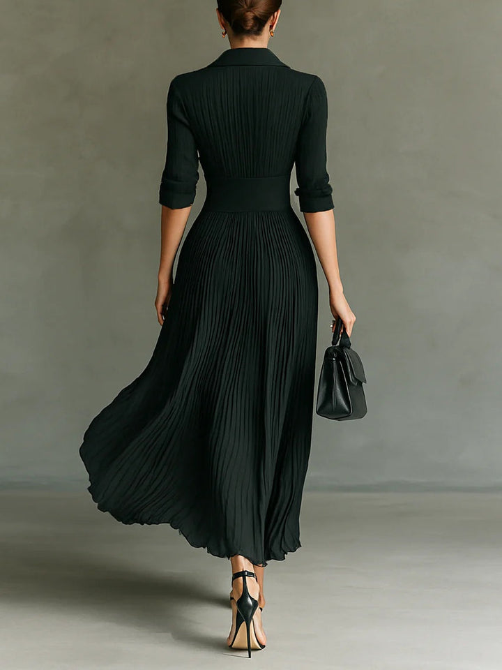 Versatile women's long sleeve maxi dress featuring stylish pleats and a flattering belted waist for an elegant look.