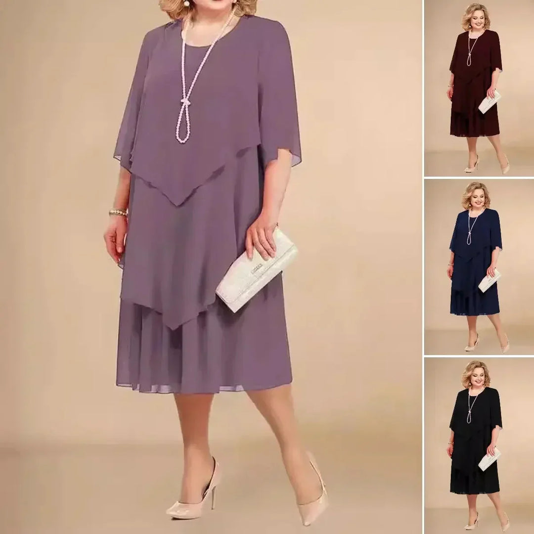 Chic plus size party dress: an asymmetrical midi design for women, perfect for formal and special occasions.