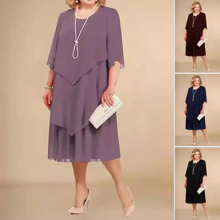 Chic plus size party dress: an asymmetrical midi design for women, perfect for formal and special occasions.