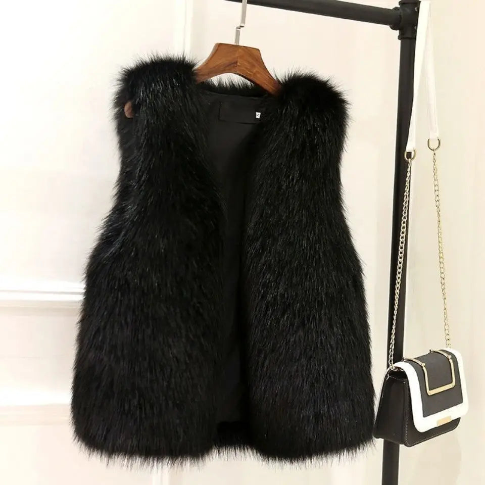 Stylish women's plush vest for versatile winter & fall layering. Warm, cozy, and elegant sleeveless outerwear.