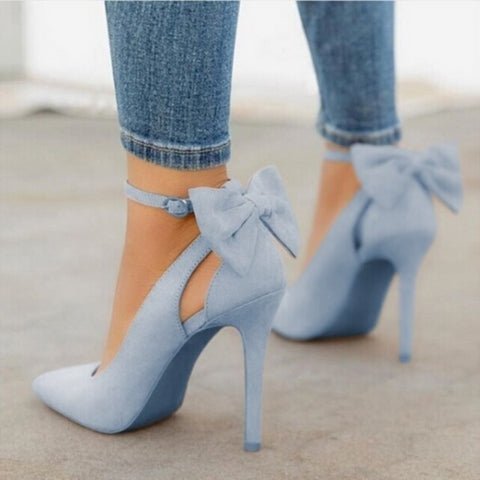 Classic women's pointed toe high heel court shoes with an elegant bow, versatile for formal, office, or evening wear.