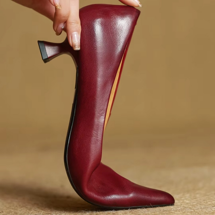 High-fashion women's pointed-toe heels with a slender thin heel, defining elegant and comfortable footwear.