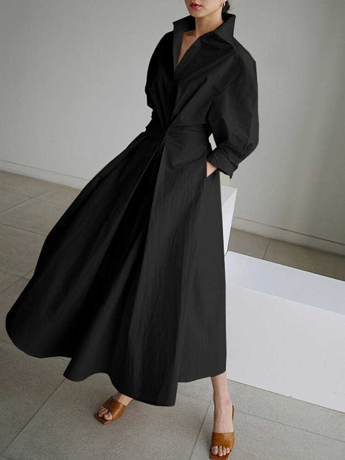 Front view of women's elegant puff sleeve and twist waist maxi dress, an ideal sophisticated choice.