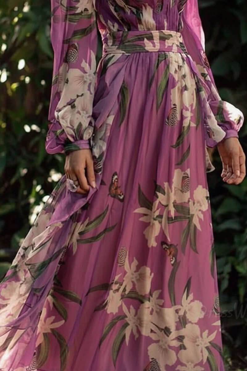 Graceful women's purple V-neck maxi dress, ideal for formal events, evening parties, or special occasion attire.