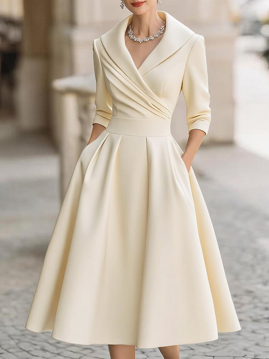 Classic women's retro midi dress. Draped collar, A-line cut, perfect for formal evenings & parties.