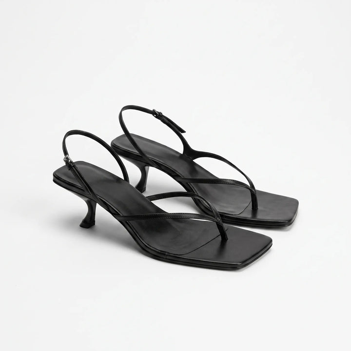 Women's retro style square toe kitten heel sandals. Comfortable and chic summer footwear with adjustable strap.