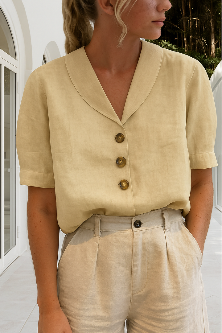 Versatile Rosalie short sleeve blouse for women, featuring a comfortable fit and elegant wrap neck for everyday chic.