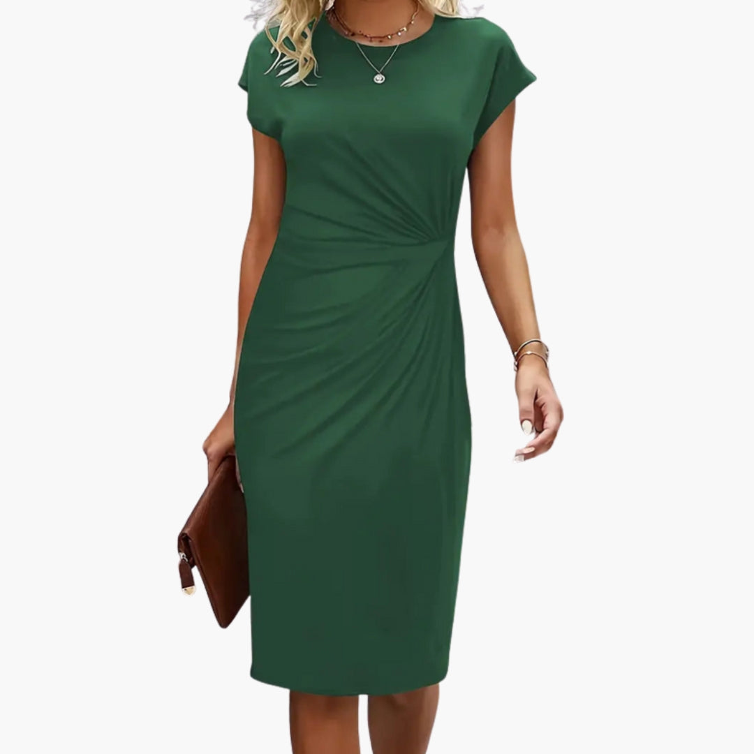 Women's elegant round neck short sleeve midi dress, a versatile and comfortable classic for women's fashion.