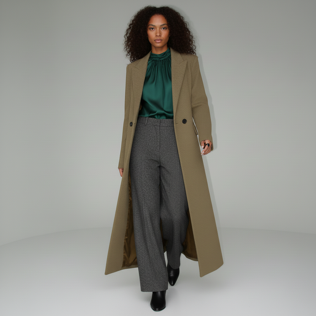 Ruby red longline women's tailored coat, a structured and fitted outerwear piece perfect for elegant fall and winter.