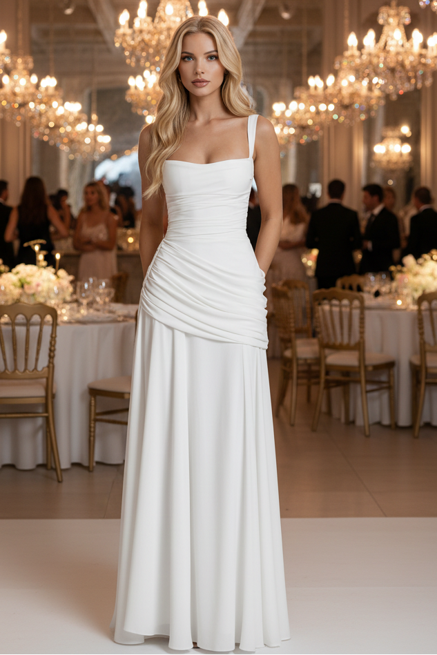 Stylish women's comfortable ruched maxi dress; versatile for elegant occasions, casual outings, or summer.