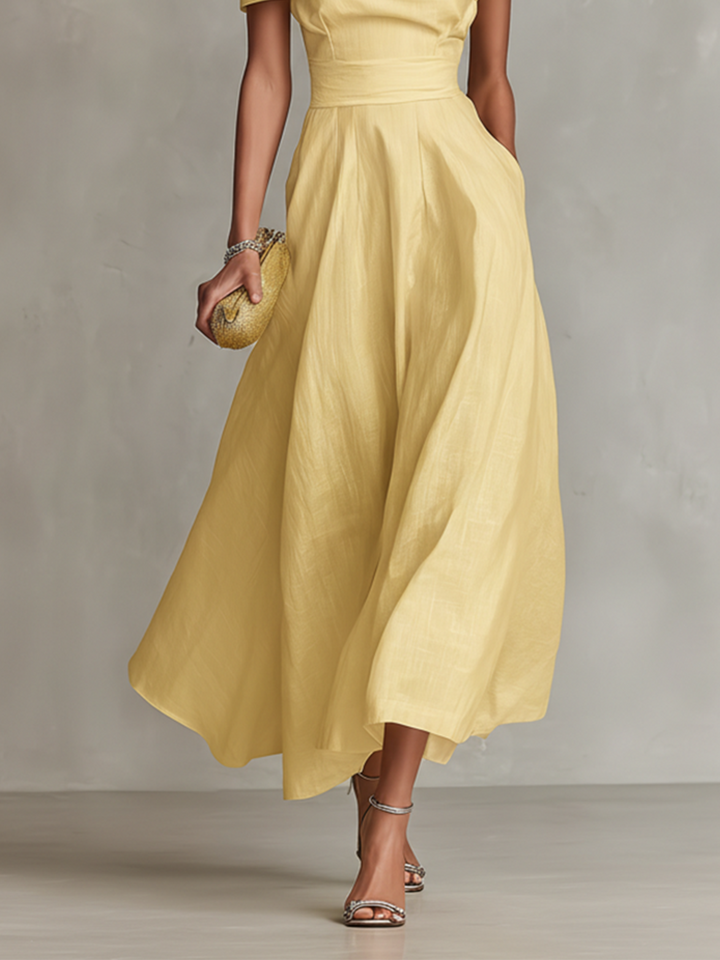 Formal women's one-shoulder midi dress with flattering A-line silhouette, perfect for elegant parties.