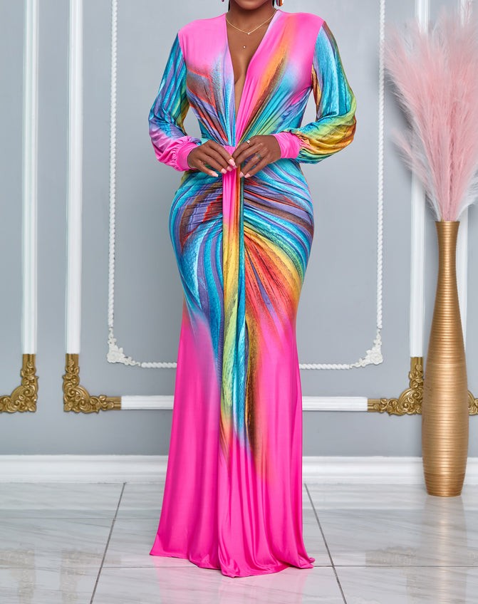 Chic ruched V-neck control maxi dress for women, designed to flatter your figure for formal or party events.