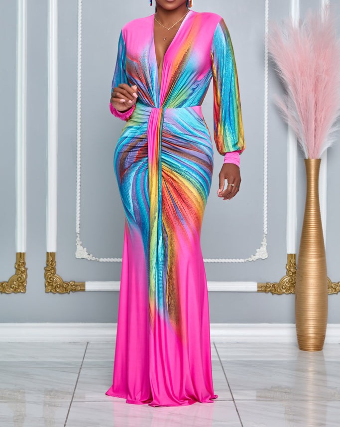 Women's figure-flattering bodycon ruched V-neck control dress, ideal as an elegant evening or party dress.
