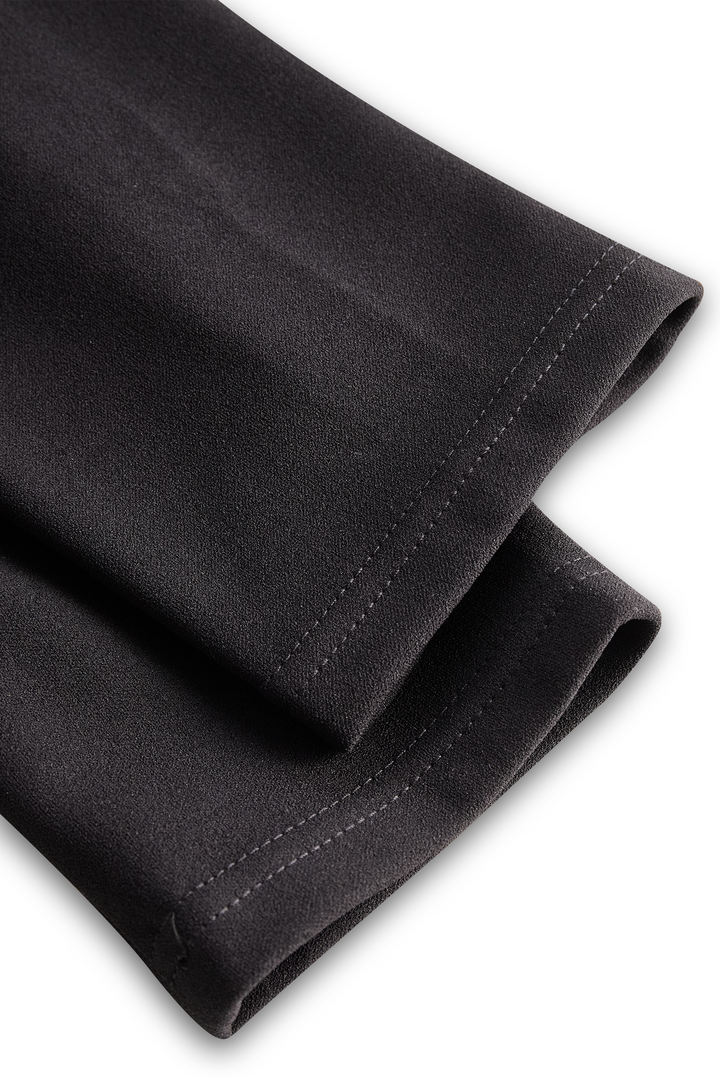 Women's sophisticated belted midi dress, sheath style, with a unique mandarin collar detail.