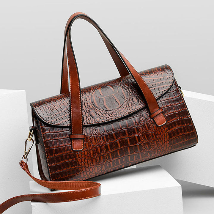 Elegant women's shoulder bag with stylish crocodile embossing and classic design, perfect for fashion-forward women.