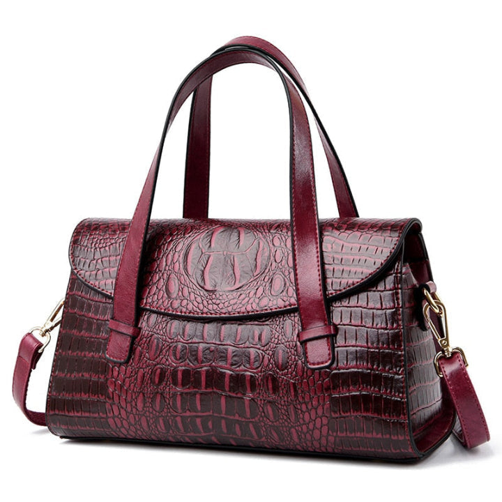 Fashionable women's shoulder bag with luxurious crocodile print embossing. An elegant and versatile classic style handbag.