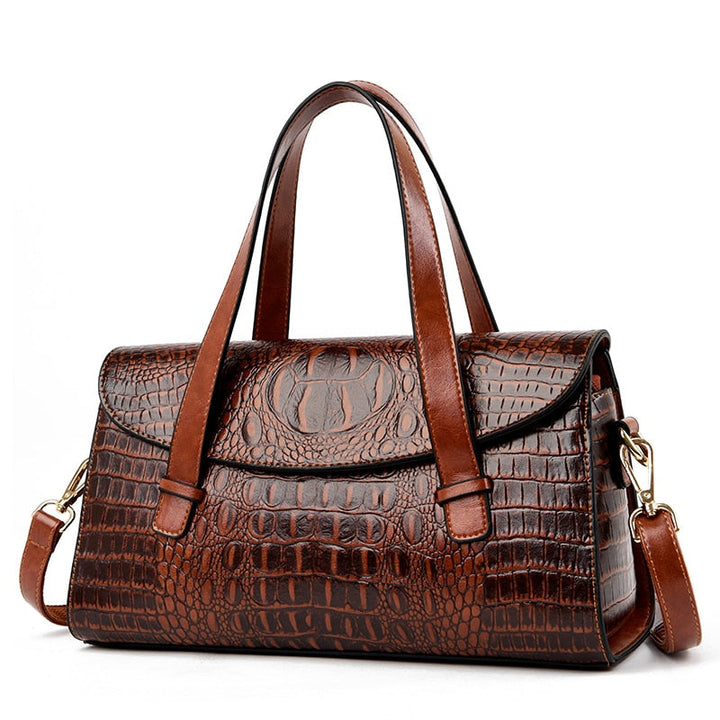 Everyday elegant women's shoulder bag. Crocodile embossed design, classic style, and designer quality for fashion.