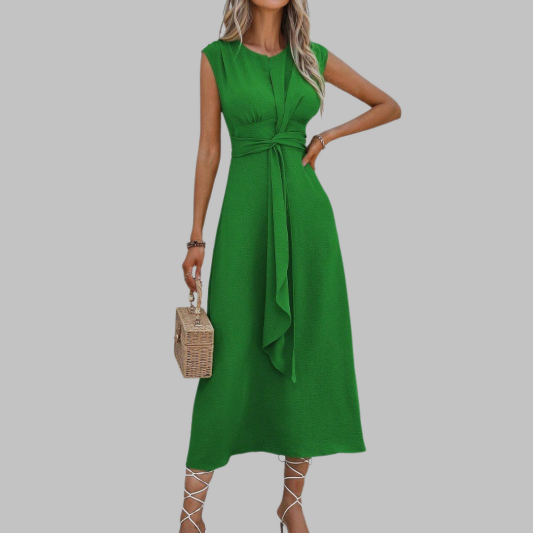 Elegant women's sleeveless round neck maxi dress, perfect for evening wear or special occasions.