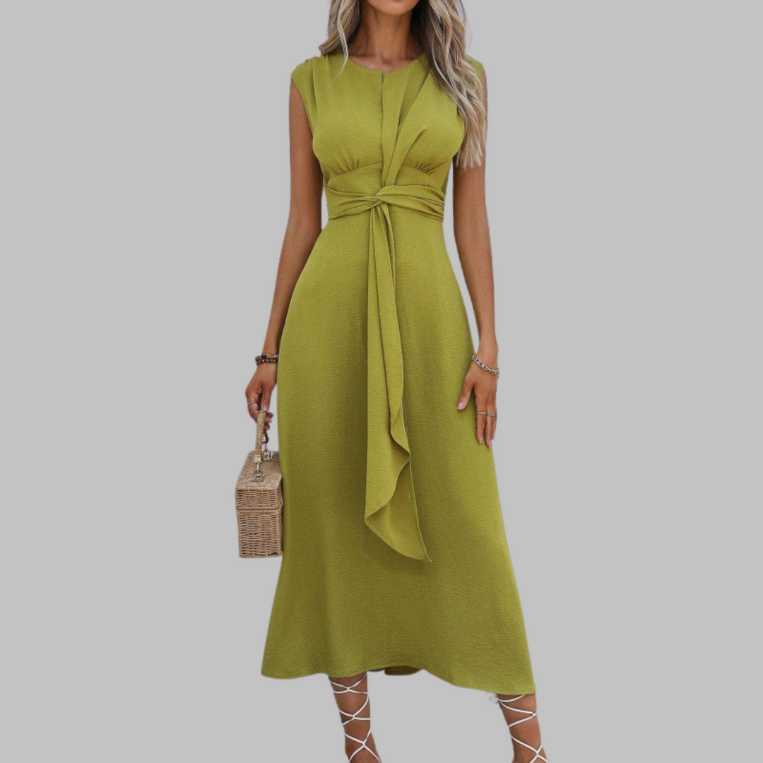 Versatile flowy maxi dress for women, sleeveless round neck, ideal for summer casual or dressy events.