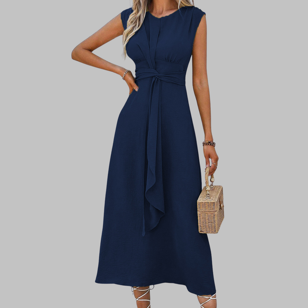 Sleeveless round neck maxi dress for women, an elegant choice for evening events, summer parties, or casual wear.