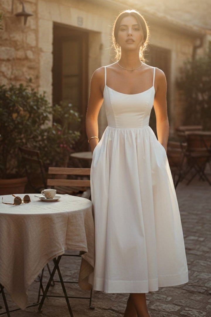 Elegant women's sleeveless scoop neck midi cocktail dress, perfect for party wear & special occasions.