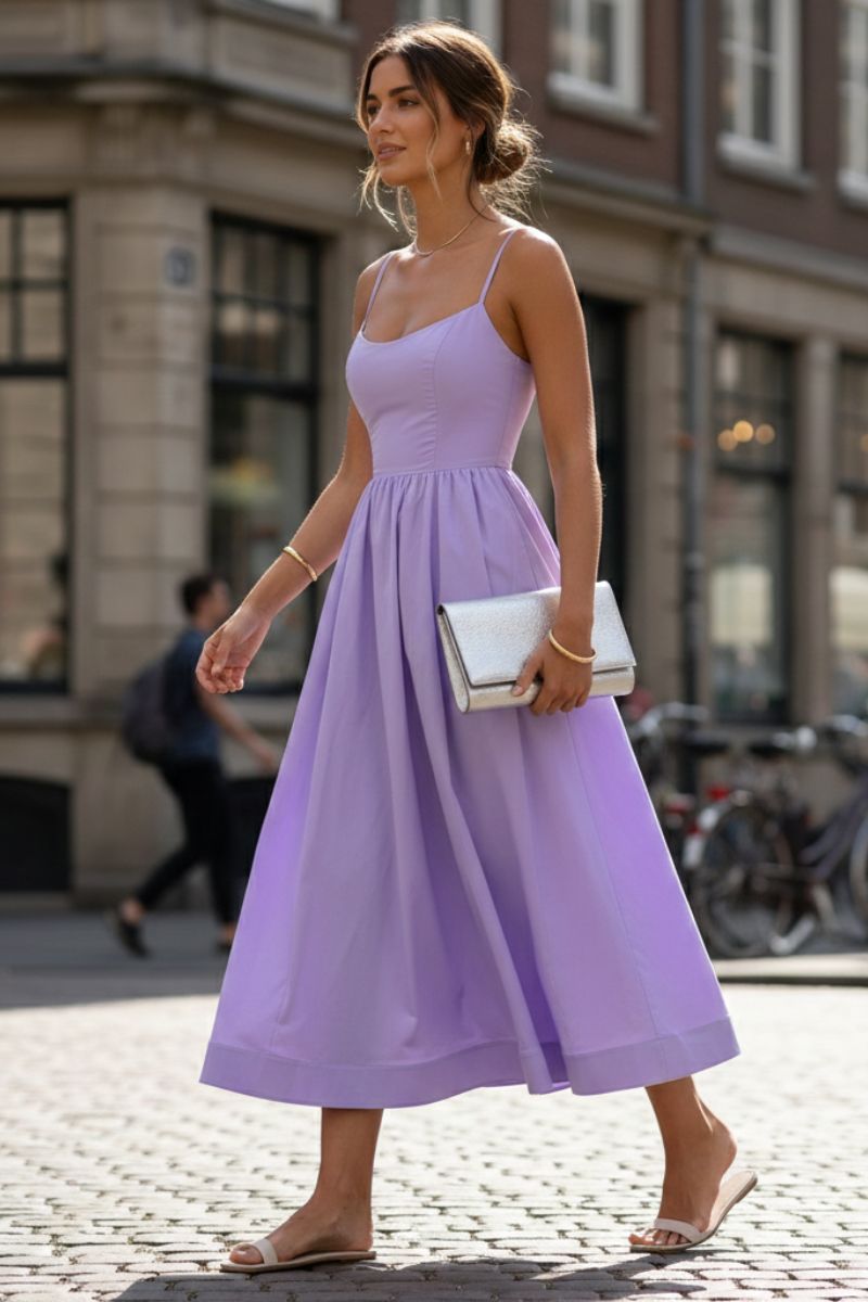 Sophisticated sleeveless midi dress for women, featuring a classic scoop neck, suitable for formal wear.