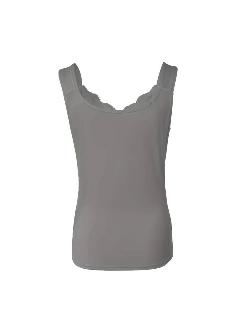 Sophisticated women's sleeveless tank top, featuring elegant lace trim, perfect for a chic look.